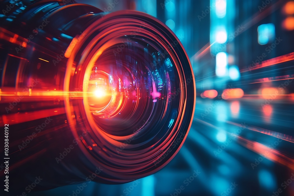 Camera Lens Flare with City Lights Bokeh Camera Lens Flare with City Lights Bokeh