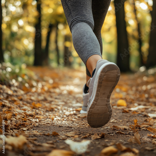 a person jogging in the woods, tracking via their smart watch