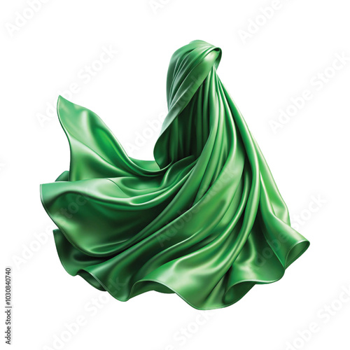 Flying stylish and colourful silk or cotton fabric. Waving satin cloth isolated on transparent PNG background.