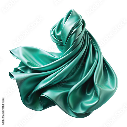 Flying stylish and colourful silk or cotton fabric. Waving satin cloth isolated on transparent PNG background.