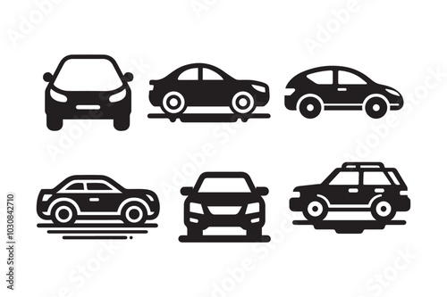 Car icon set silhouette vector illustration on a white background.