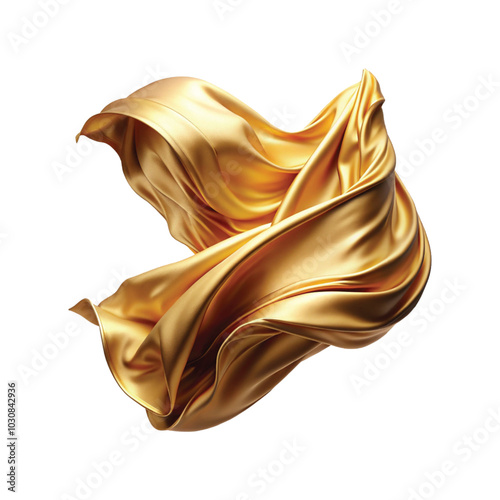 Flying stylish and colourful silk or cotton fabric. Waving satin cloth isolated on transparent PNG background.