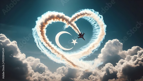 Jet Aerial Acrobatics with Turkish Flag Smoke Trail - Celebrating Turkish National Days in a Dynamic Loop-the-Loop Performance photo