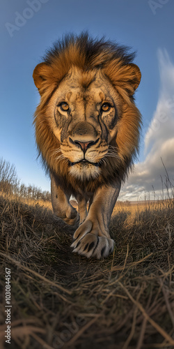 Um majestoso leão na savana africana photo