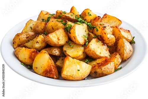 Potatoes with green beans, asparagus. Food in a black plate on a dark black concrete table background.