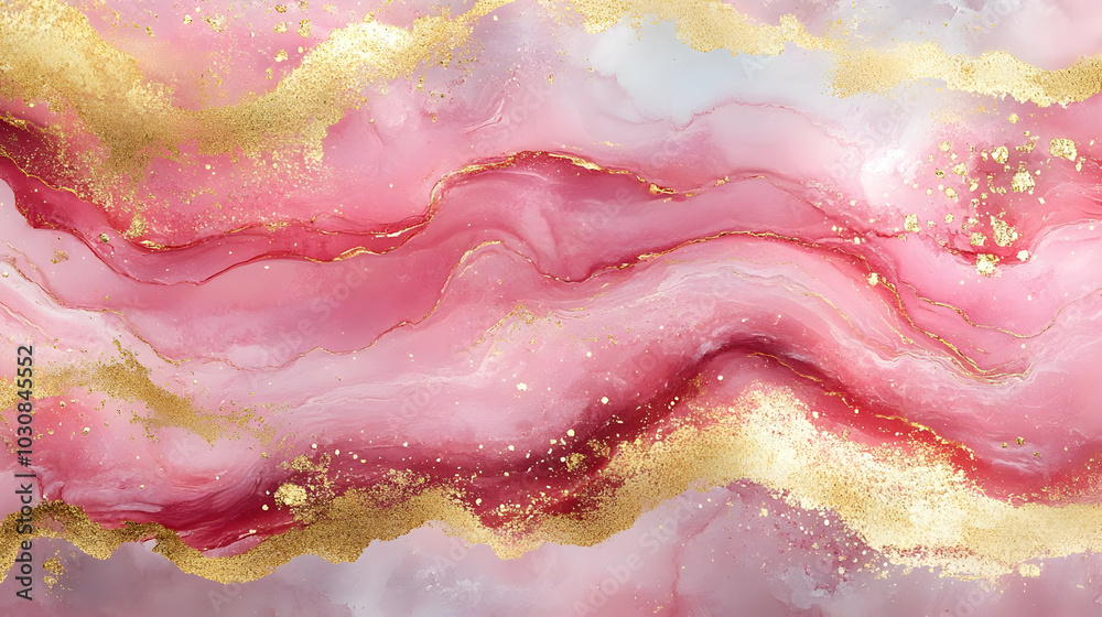 Abstract pink and gold marbled design with fluid patterns. Abstract pink and gold marbled design with fluid patterns.