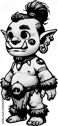 Young Orc Child Character Concept Art - Vector Sketch for Fantasy Game Design and Illustrations