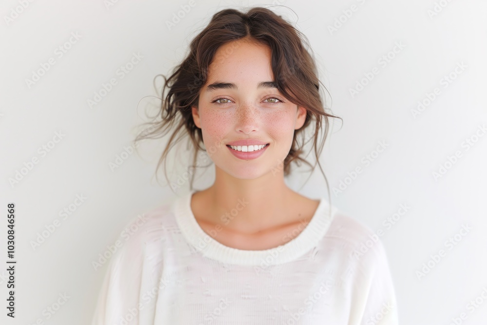 Smiling Woman in Casual White Top, Minimalistic Background, Natural Light, Authentic Expression, Portrait for Branding or Lifestyle, Clean and Simple Aesthetic, Copy Space Available
Smiling Woman in Casual White Top, Minimalistic Background, Natural Light, Authentic Expression, Portrait for Branding or Lifestyle, Clean and Simple Aesthetic, Copy Space Available
