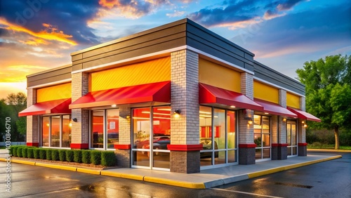 Modern Fast-Food Restaurant Exterior, Front View
