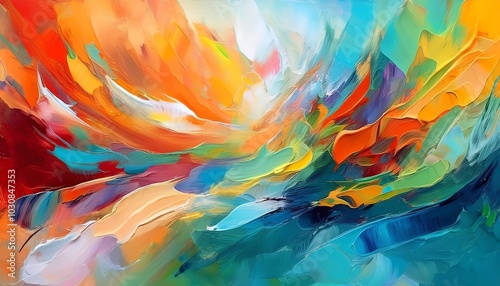 Bold abstract oil painting featuring vibrant colors and dynamic brush strokes in a modern composition. Generative AI