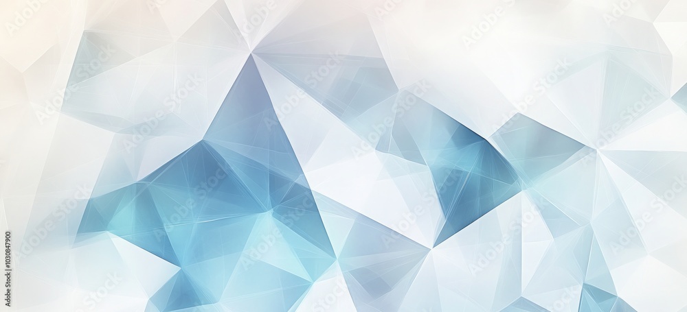 Obraz premium Geometric background with low-poly shapes. The colors include pastel whites and blues with hints of gray for contrast. This print would be suitable as wallpaper or textile material