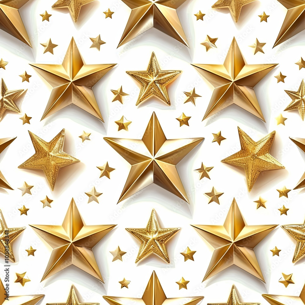 elegant design combines gold stars in a symmetrical arrangement on a white canvas, embodying simplicity and sophistication.