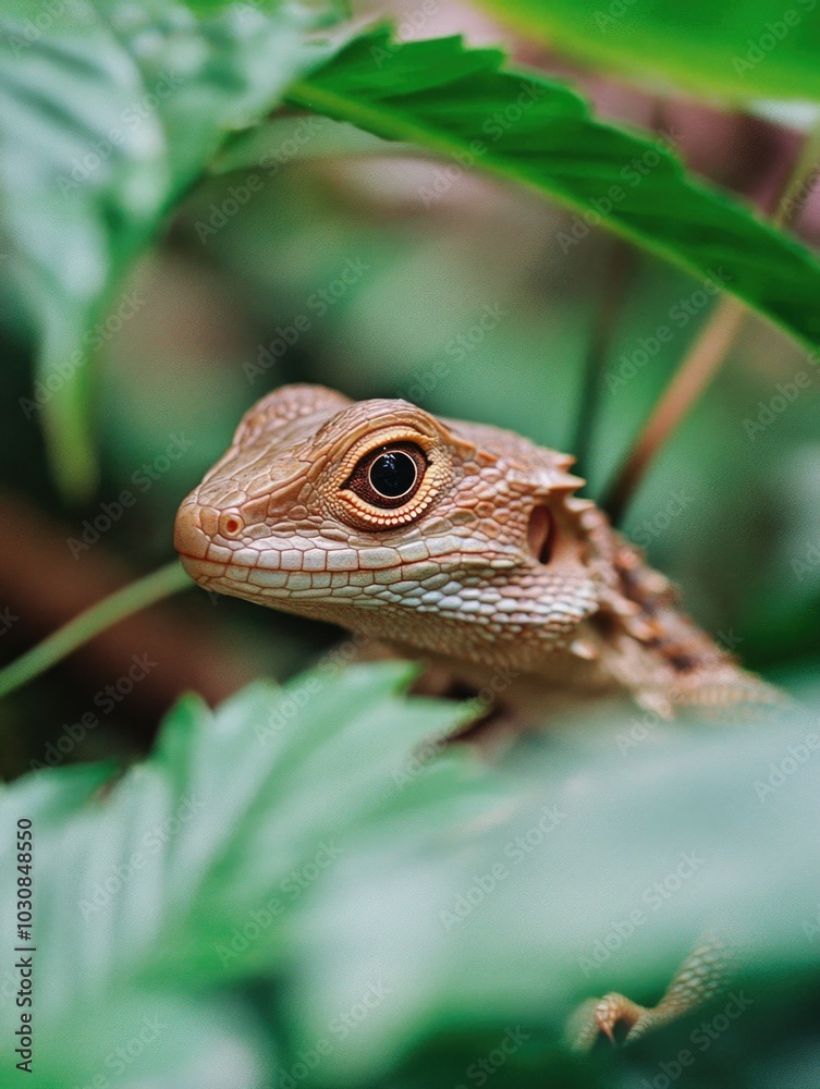 Obraz premium Lizard in Leafy Area Close Up