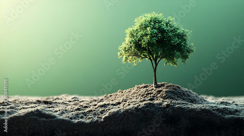 A solitary tree growing on a mound, symbolizing resilience and nature.