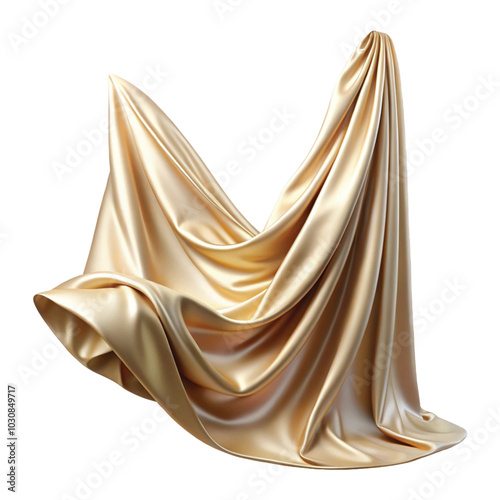 Flying stylish and colourful silk or cotton fabric. Waving satin cloth isolated on transparent PNG background.