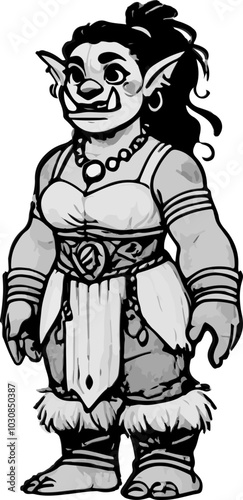 Orc Female Warrior Concept Art - Vector Sketch for Character Design, Fantasy Game Development, and Illustrations
