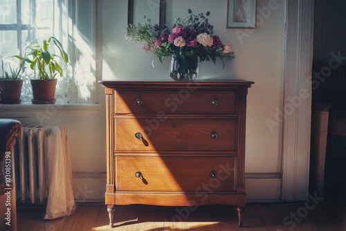 Dresser with Flowers Vase