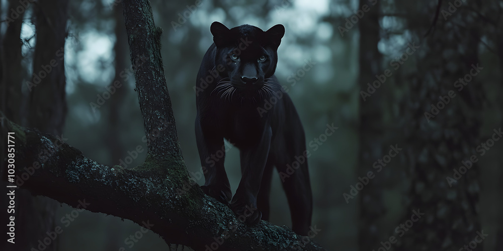 Obraz premium Pantera negra elegante em uma floresta escura