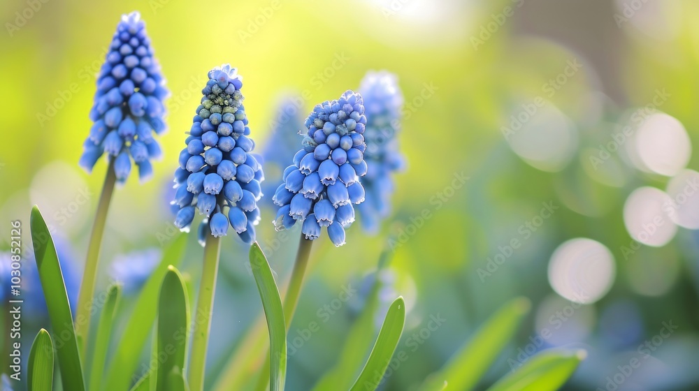 Gorgeous Spring Muscari: Captivating Closeup with Lush Green Bokeh in Ballinteer, Dublin Gorgeous Spring Muscari: Captivating Closeup with Lush Green Bokeh in Ballinteer, Dublin