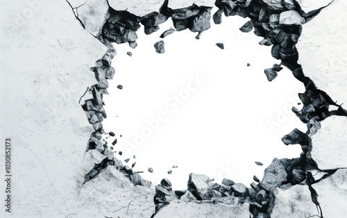 Broken Concrete Wall Hole with Debris Abstract Background Texture
