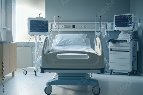 Wallpaper Mural a room in a hospital clinic with a bed and some medical equipment Torontodigital.ca