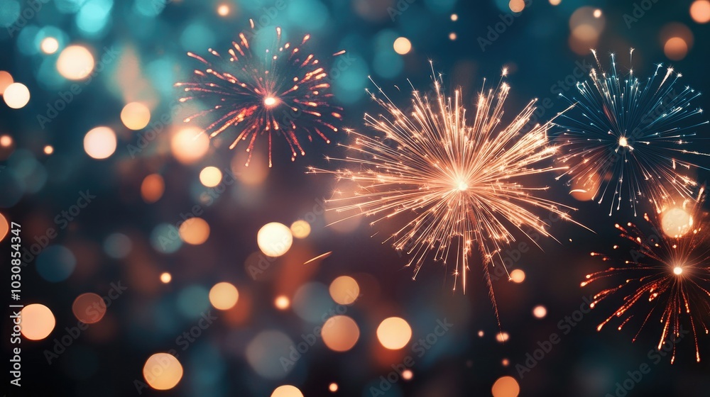 Obraz premium Colorful firework with bokeh background. New Year celebration 