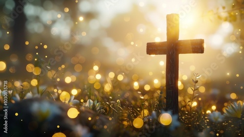 Wooden Cross in a Field of Golden Light