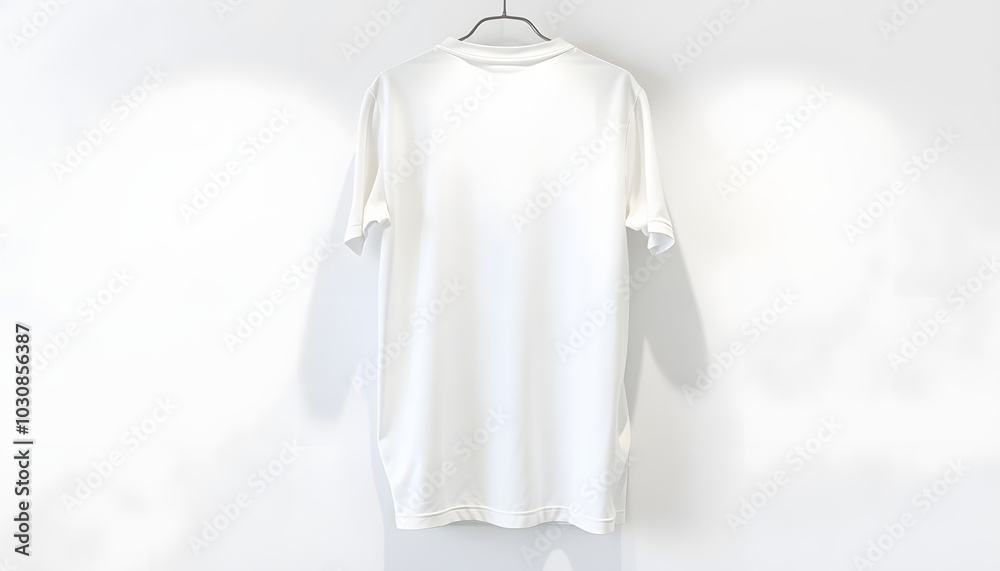 Front back of white plain crew neck t shirt hanging on wall isolated with white highlights, png Front back of white plain crew neck t shirt hanging on wall isolated with white highlights, png