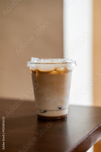 Ice coffee in plastic cup