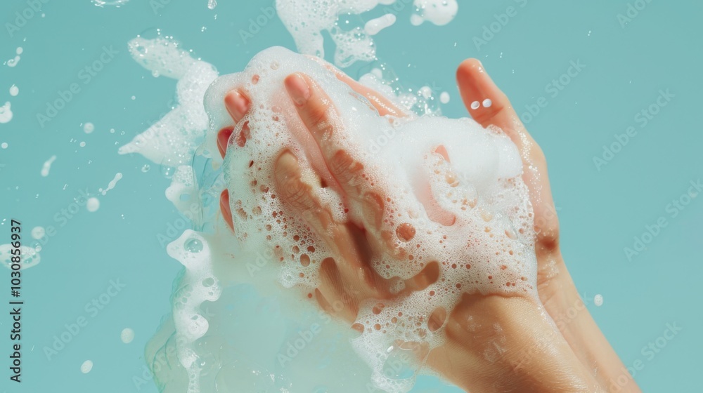 Fototapeta premium Close-up of Hands Washing with Soap and Water