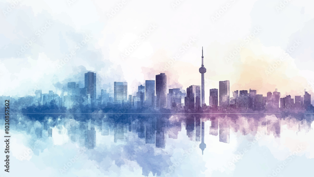 Fototapeta premium Abstract City Skyline Watercolor Illustration Urban Landscape Modern Buildings Artistic Architecture Vibrant Skyline Creative Cityscape Watercolour Dreamy Urban Horizon Artistic