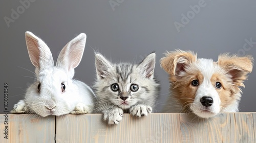 Cute Animals Looking Over Wooden Fence