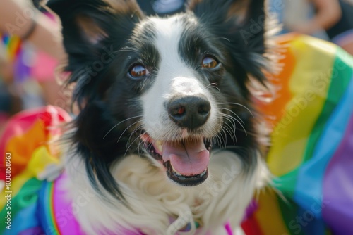 Black Dog with Rainbow Scarf photo