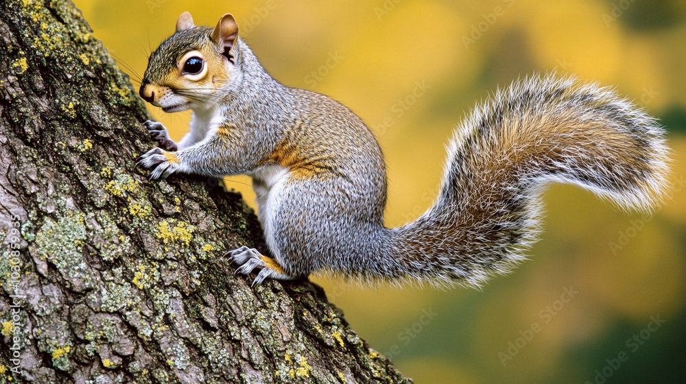 Squirrel on Tree Trunk with Bushy Tail Wildlife Nature Animal Photography Squirrel on Tree Trunk with Bushy Tail Wildlife Nature Animal Photography