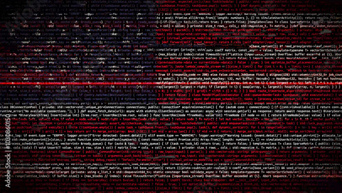 Binary code on flag of United States. Program source code or Hacker concept on American or United States of America flag. USA digital technology security, hacking or programming