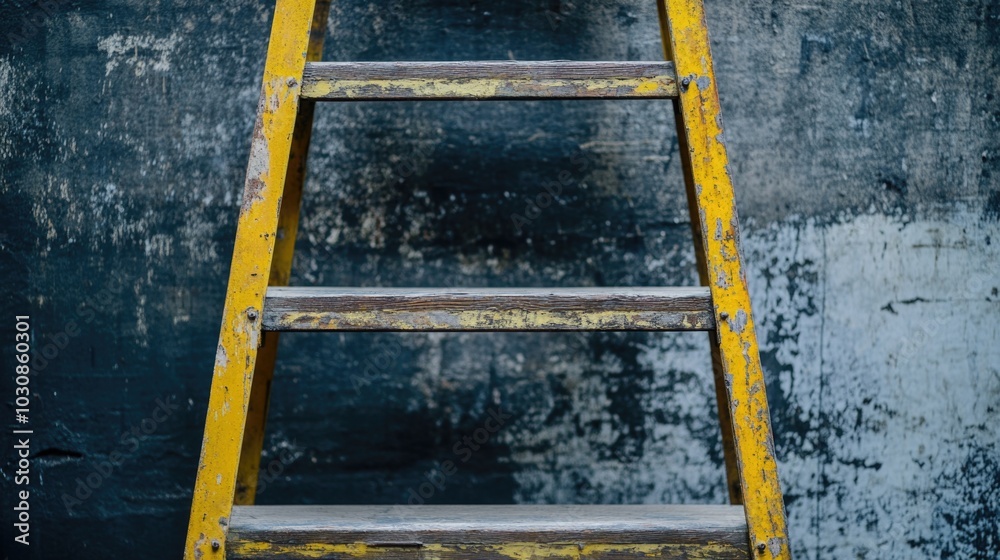 Yellow Ladder Against Blue Wall Yellow Ladder Against Blue Wall