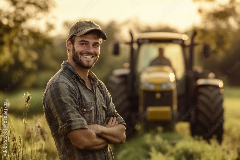Farmer Working in Field with Tractor Farmer Working in Field with Tractor
