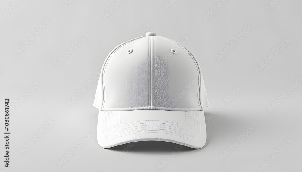 White baseball cap mockup on a grey background, front view isolated with white highlights, png White baseball cap mockup on a grey background, front view isolated with white highlights, png