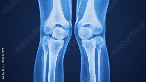 X-ray view of a knee joint, showing ligaments and bone alignment, medical analysis