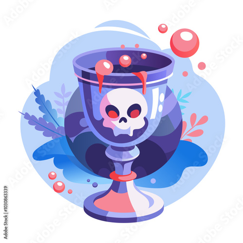 A flat illustration of a spooky drink in skull goblet 