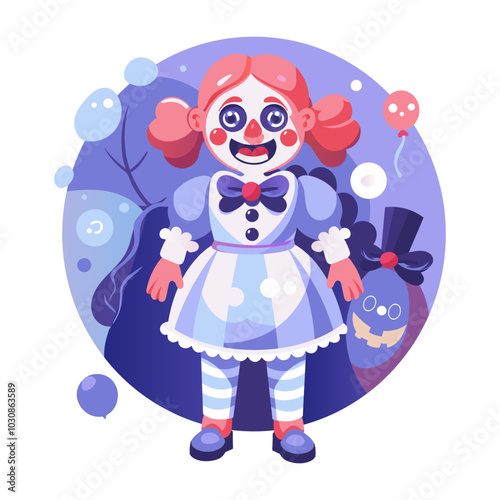 A flat illustration of scary doll