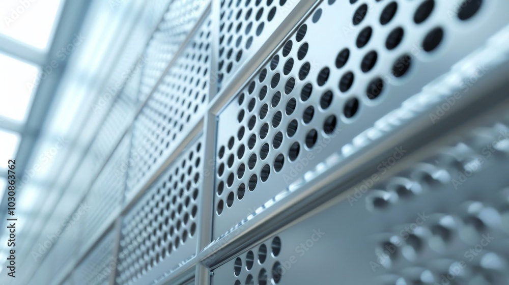 Abstract Metal Wall with Perforated Panels - Modern Architecture Design Abstract Metal Wall with Perforated Panels - Modern Architecture Design