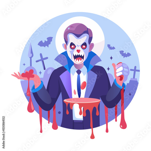 A flat illustration of bloody haunted vampire