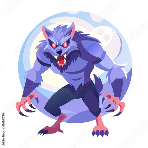 A flat illustration of scary werewolf character 