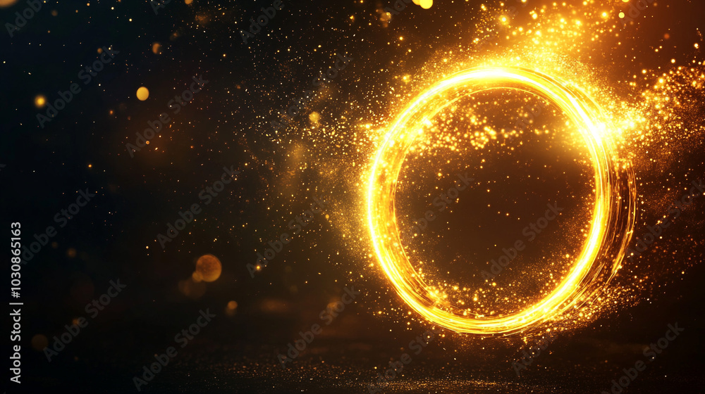 Fototapeta premium Golden Light Circle Glow Sparkles Abstract Background