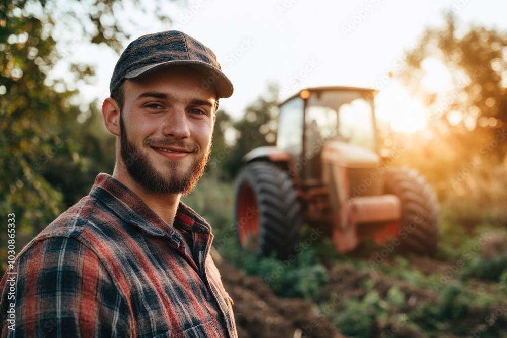 Man with Tractor in Field Man with Tractor in Field