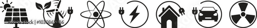 Set of ecofriendly green energy icons. Renewable energy, ecology and green electricity icons. Vector illustration