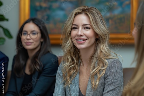 Business professionals engage in a productive discussion about mental health strategies in a modern office