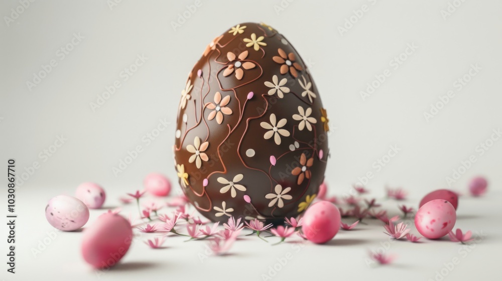 Chocolate Easter Egg with Floral Design - Festive Spring Treat Chocolate Easter Egg with Floral Design - Festive Spring Treat