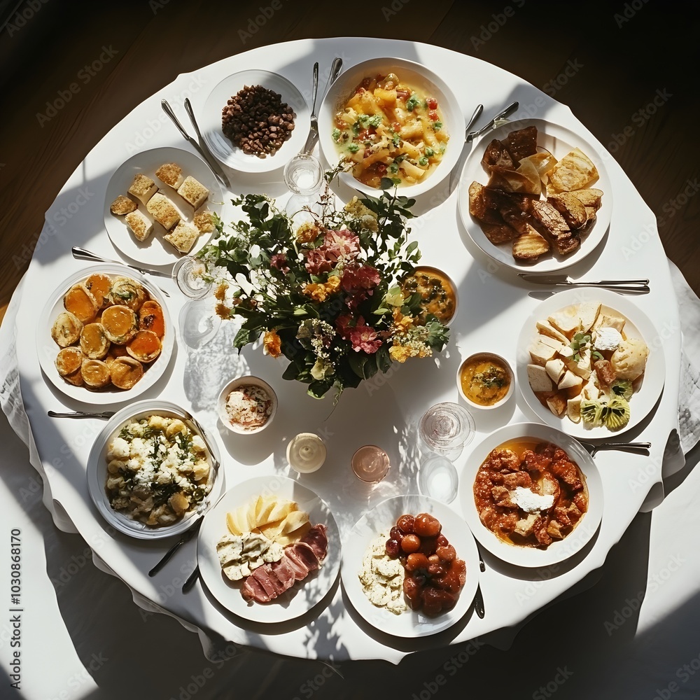 Lavish Western Style Dining Table with Diverse Culinary Offerings Lavish Western Style Dining Table with Diverse Culinary Offerings